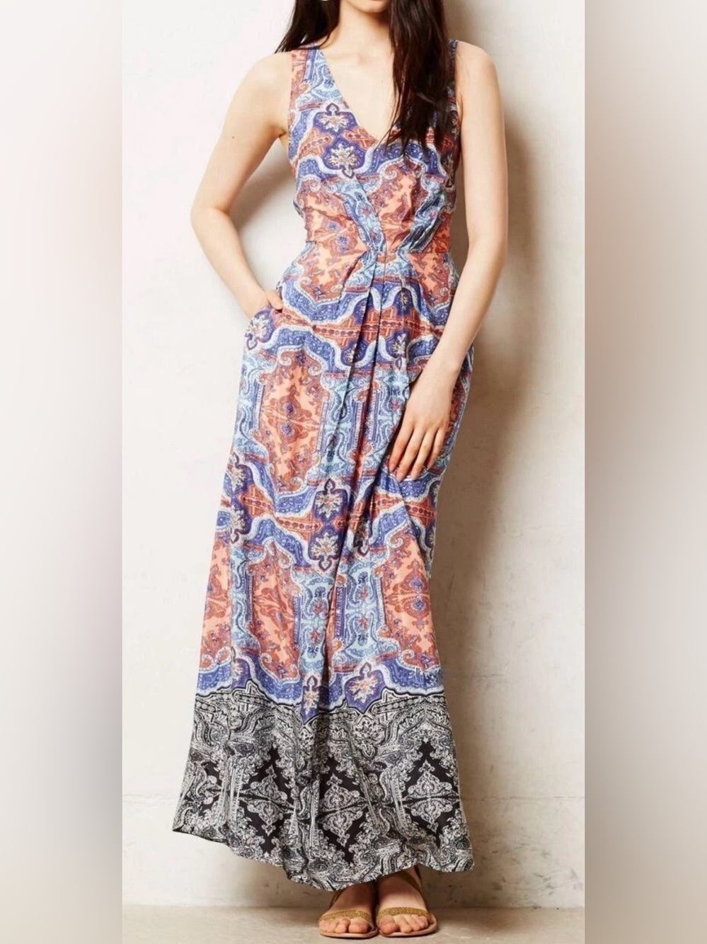 Anthropologie Maeve 100% Silk Paisley Maxi Dress, Size 0. Boho Chic Wanderlust